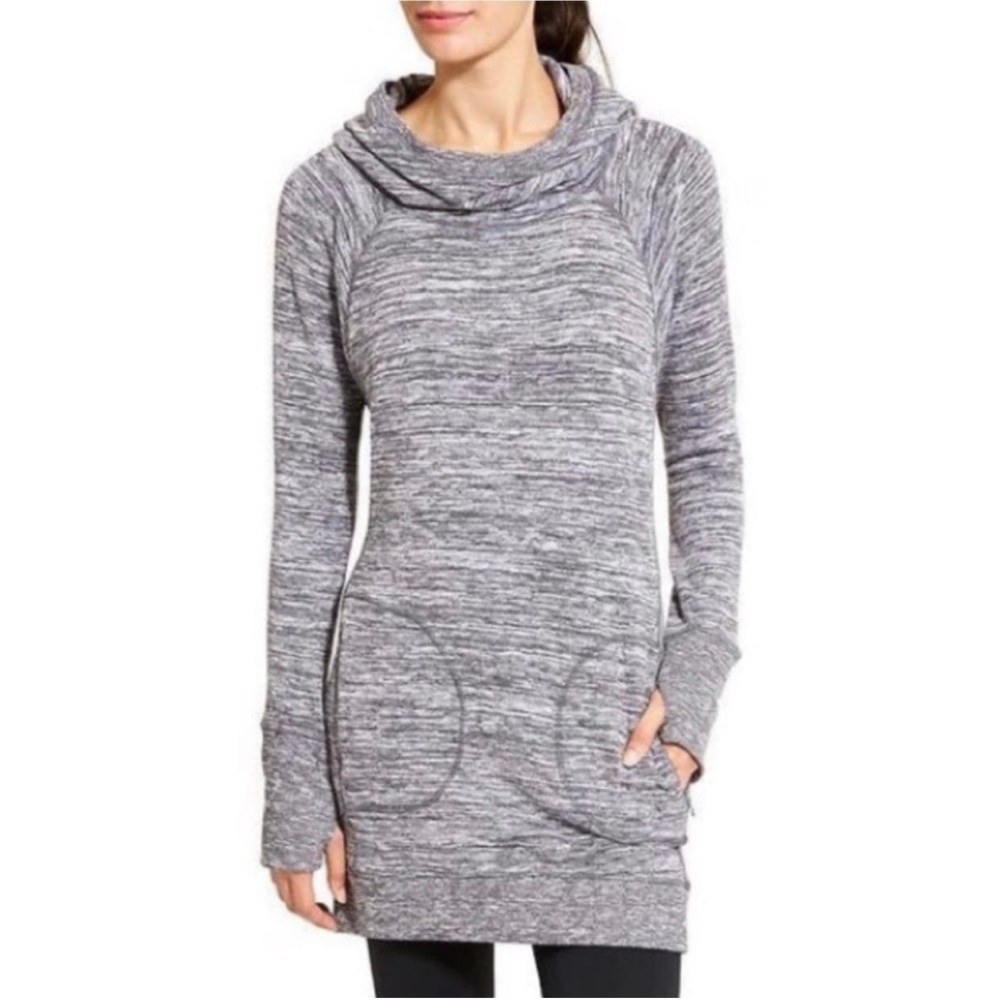 Athleta Women Gray Pullover Hoodie XXS Cowl Neck blissful dress
